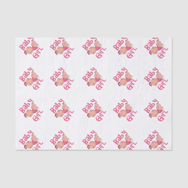Cute Cartoon Baby Girl Text in Bright Pink - Tissue Paper (Front)