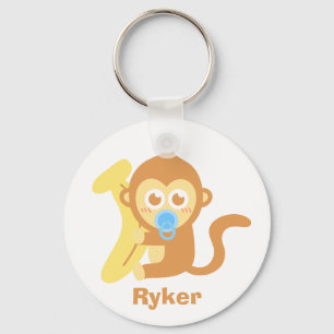 Cute Cartoon Baby Monkey with Banana Key Ring