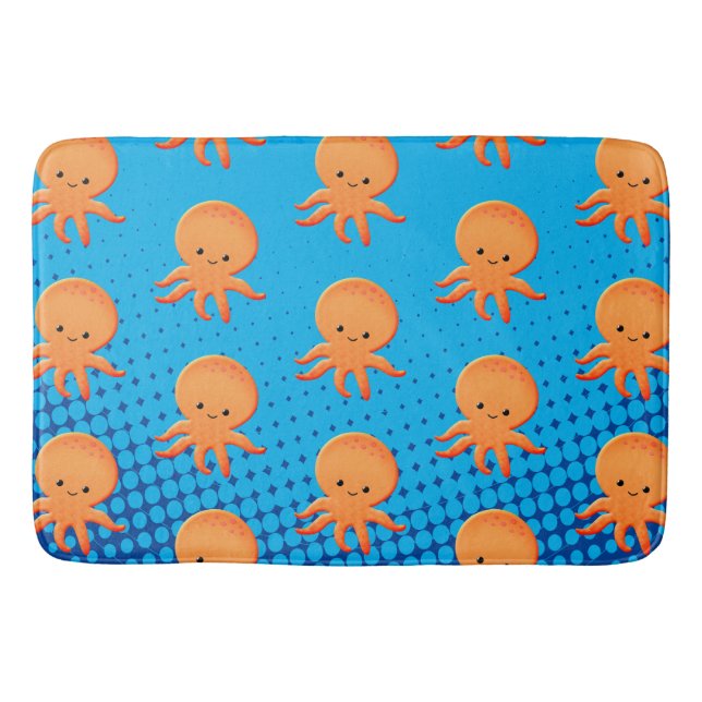 Cute Cartoon Baby Octopus Blue Ocean Bath Mat (Front)