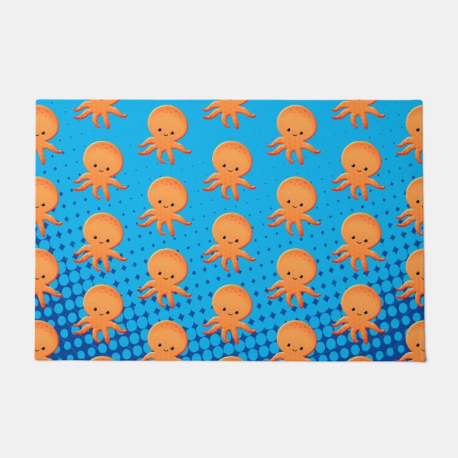 Cute Cartoon Baby Octopus Blue Ocean Doormat (Front)