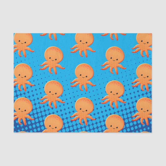 Cute Cartoon Baby Octopus Blue Ocean Tissue Paper (Front)