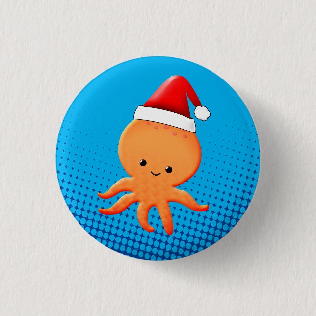 Cute Cartoon Baby Octopus Santas Hat 3 Cm Round Badge (Front)