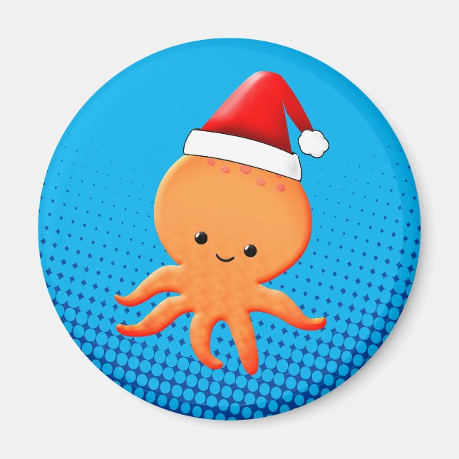 Cute Cartoon Baby Octopus Santas Hat Magnet (Front)