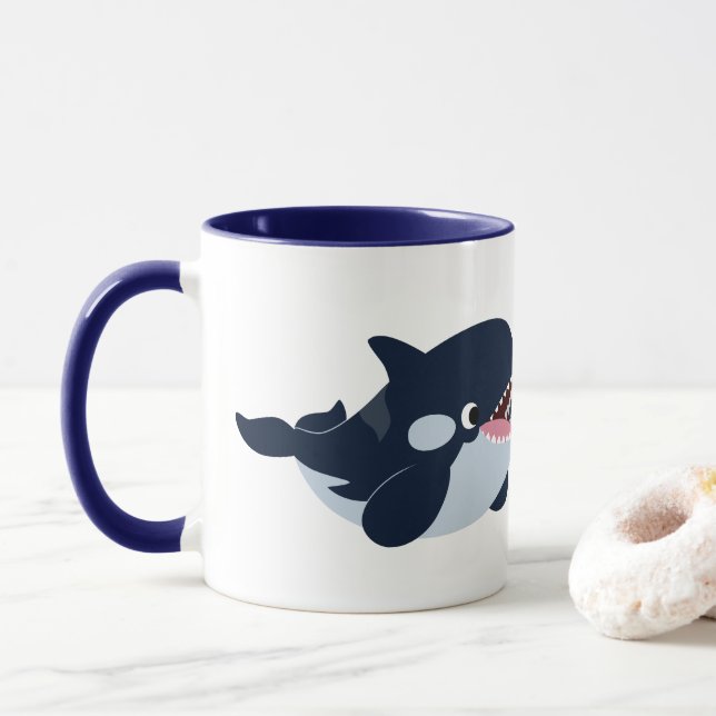 Cute Cartoon Baby Orca Coffee Mug (With Donut)