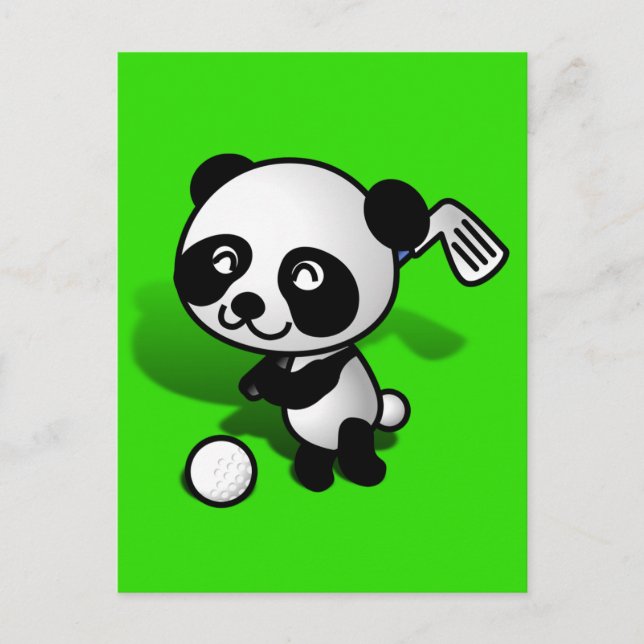 Cute Cartoon Baby Panda Bear Golfing Postcard (Front)