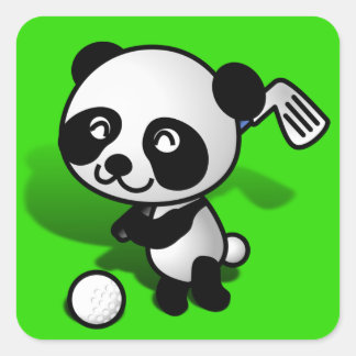 Cute Cartoon Baby Panda Bear Golfing Square Sticker