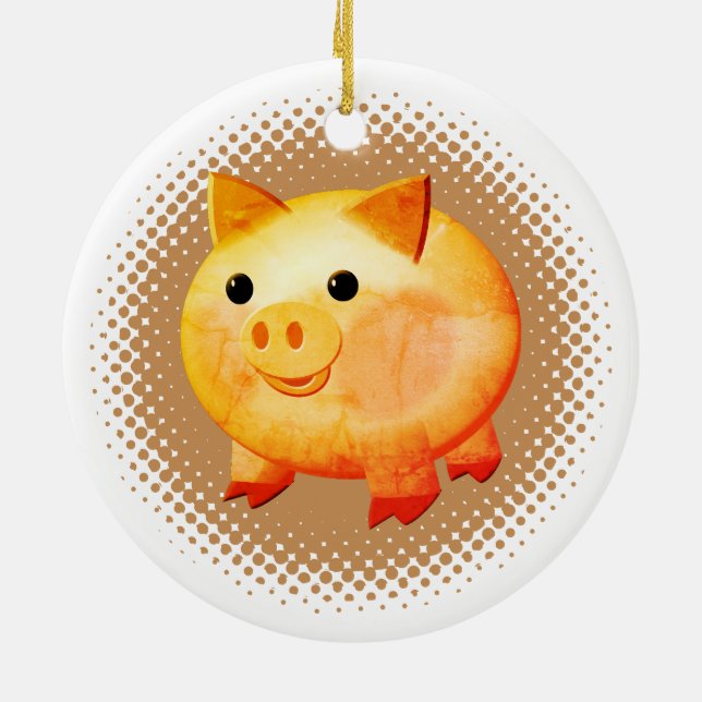 Cute Cartoon Baby Pig Painting Ceramic Tree Decoration (Back)