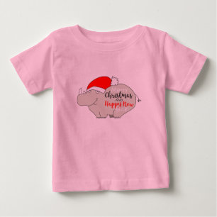Cute Cartoon Baby Rhino Funny Pink Merry Christmas T-Shirt
