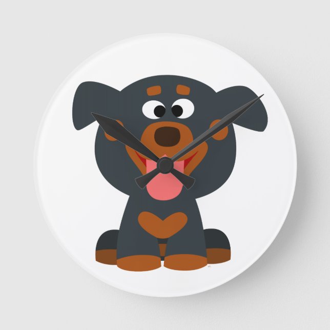 Cute Cartoon Baby Rottweiler Wall Clock (Front)