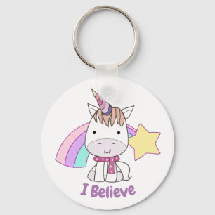 Cute Cartoon Baby Unicorn and Rainbow Key Ring