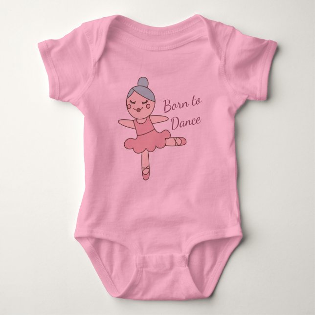 Cute Cartoon Ballet Dancer Girl's  Baby Bodysuit (Front)
