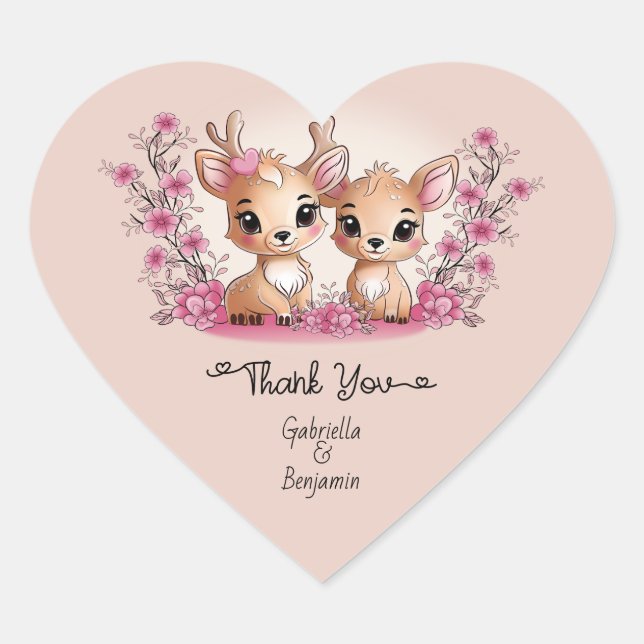 Cute Cartoon Bambi Love Valentine’s Day Thank You Heart Sticker (Front)