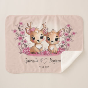 Cute Cartoon Bambi Lovers Heart Valentine’s Day  Sherpa Blanket