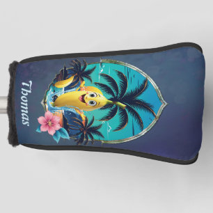 Cute cartoon banana on the tropical beach.  golf head cover
