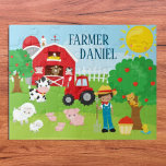 Cute Cartoon Barnyard Animals, Farmer, and Tractor Jigsaw Puzzle<br><div class="desc">Give your little farmer his or her own special barnyard jigsaw puzzle. Puzzle has a cow, pig, sheep, cat, chicken, horse, and duck. Smiling in the corner is a bright yellow sun and in the foreground is an apple tree and young farmer kid. The pig has baby piglets and the...</div>