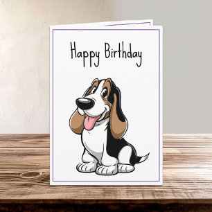 Cute Cartoon Basset Hound Puppy Dog Birthday Card