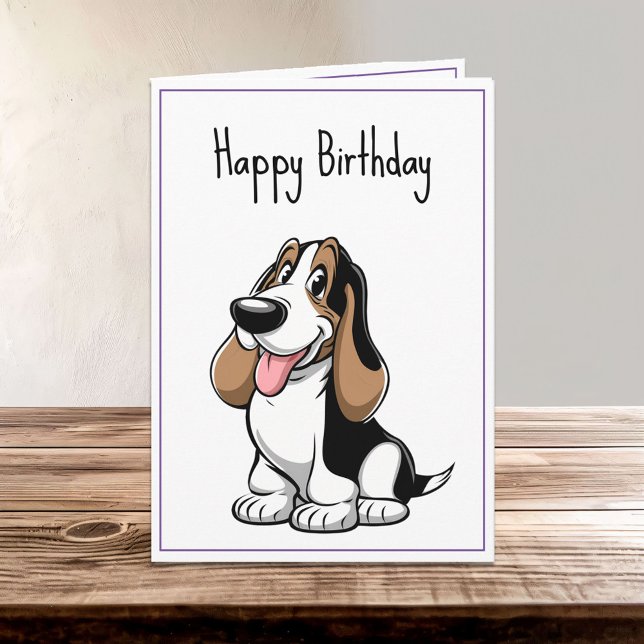 Cute Cartoon Basset Hound  Puppy Dog Birthday Card (Creator Uploaded)