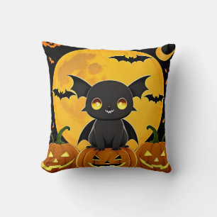 Cute Cartoon Bat and Jack-O'-Lantern Pumpkins Cushion