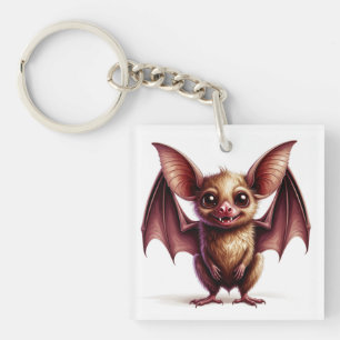 Cute Cartoon Bat With Friendly Halloween Smile 🦇 Key Ring