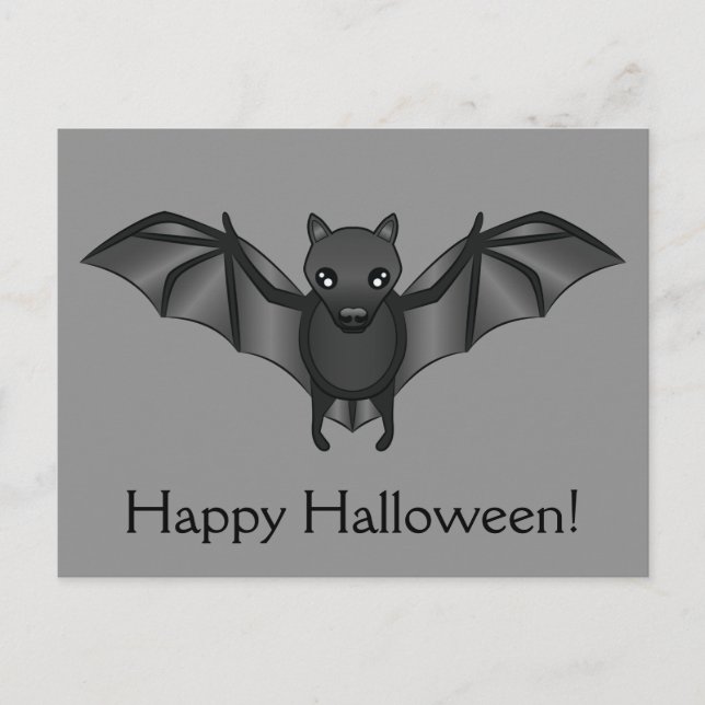 Cute Cartoon Bat With Happy Halloween Text Postcard (Front)