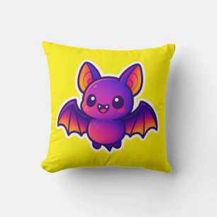 Cute Cartoon Bat with Vibrant Purple Wings and Big Cushion