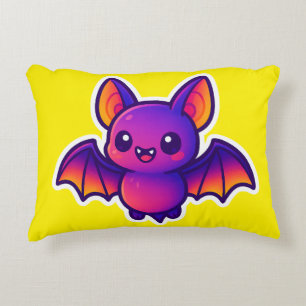 Cute Cartoon Bat with Vibrant Purple Wings and Big Decorative Cushion