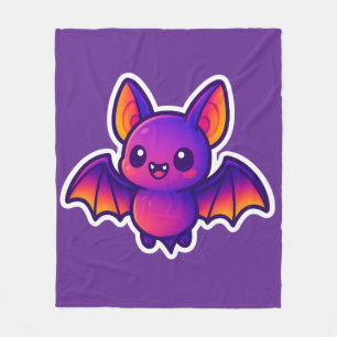 Cute Cartoon Bat with Vibrant Purple Wings and Big Fleece Blanket