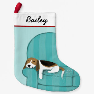Cute Cartoon Beagle on Couch Fun Dog Lover's Small Christmas Stocking
