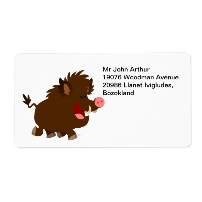Cute Cartoon Beaming Wild Boar Shipping Label (Front)