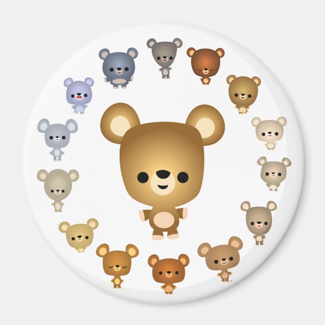 Cute Cartoon Bear Babies Magnet (Front)