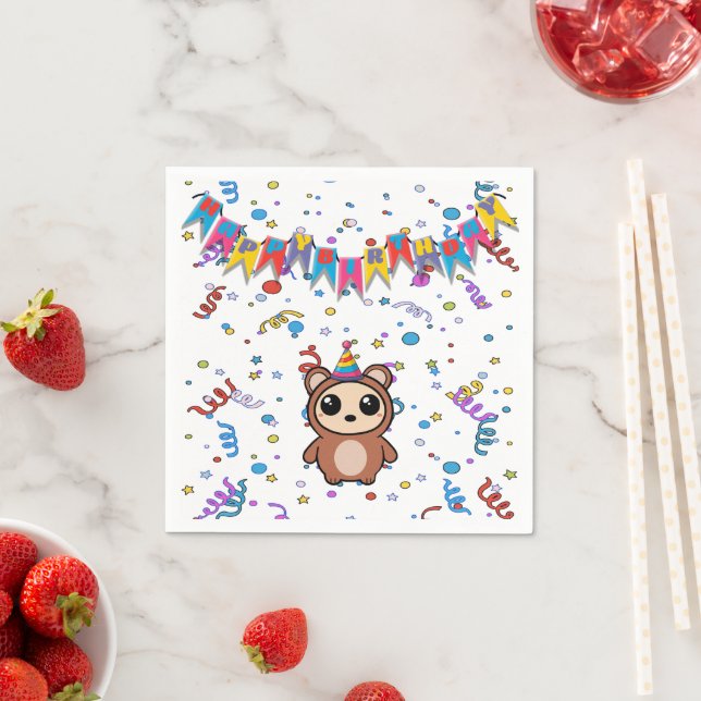 Cute Cartoon Bear Birthday Napkins | Supplies (Insitu)