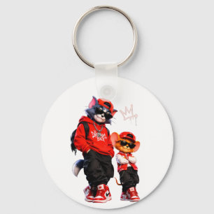 Cute Cartoon Bear Duo Throw Pillow - Red & White G Key Ring