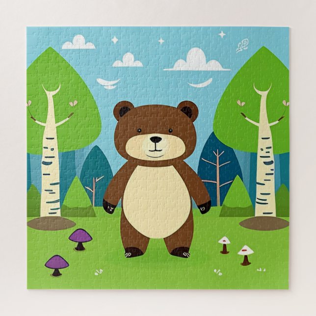 Cute Cartoon Bear in a Magical Forest Scene Jigsaw Puzzle (Vertical)