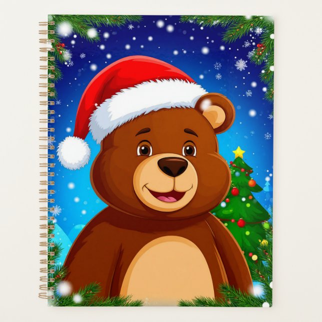 Cute Cartoon Bear in Santa Hat With Christmas Tree Planner (Front)