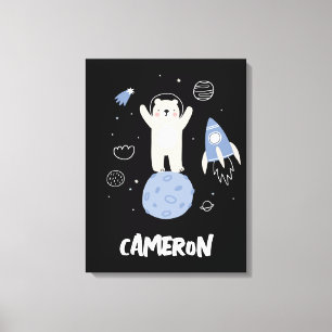 Cute Cartoon Bear In Space Canvas Print
