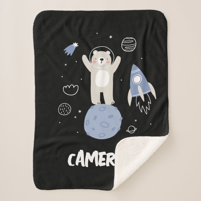 Cute Cartoon Bear In Space Sherpa Blanket (Front)