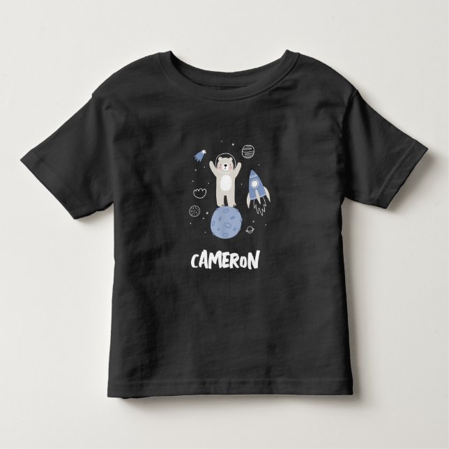 Cute Cartoon Bear In Space Toddler T-Shirt (Front)