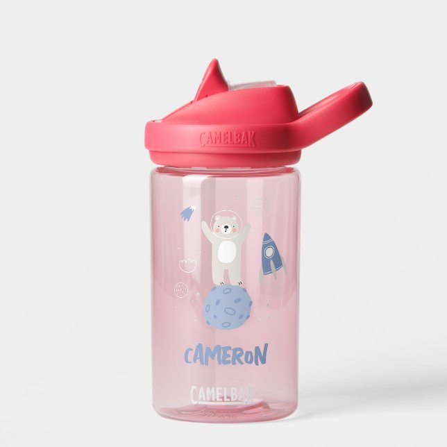 Cute Cartoon Bear In Space Water Bottle (Left)
