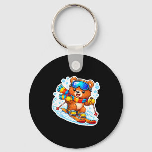 Cute cartoon bear skiing skier ski lover kids boys key ring