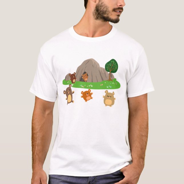Cute Cartoon Bears in a Cave Children T-Shirt (Front)