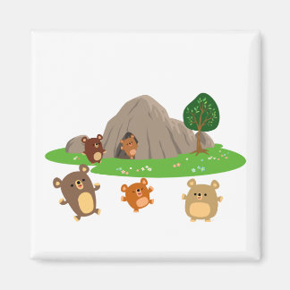 Cute Cartoon Bears in a Cave Magnet