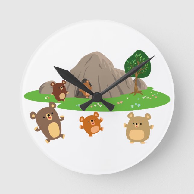 Cute Cartoon Bears in a Cave Wall Clock (Front)