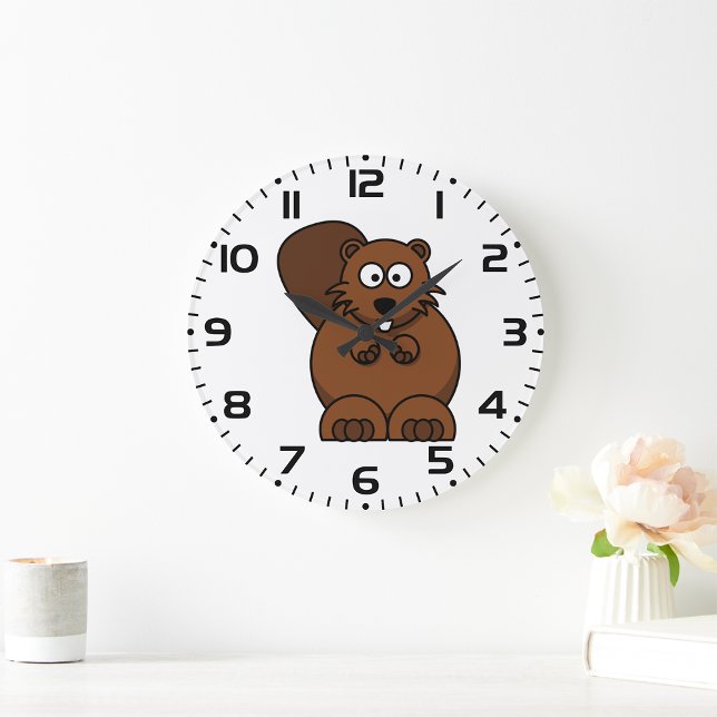Cute Cartoon Beaver Funny Woodland Animal  Large Clock (Creator Uploaded)