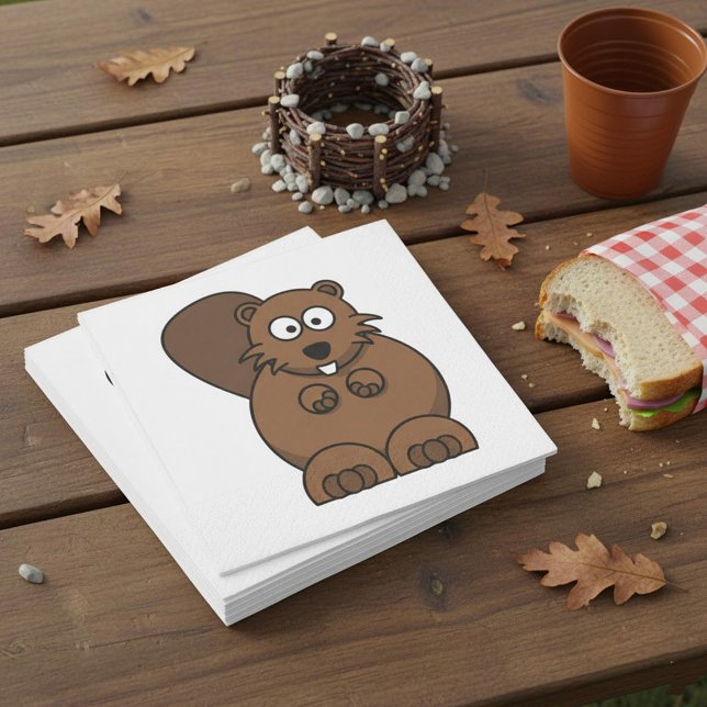 Cute Cartoon Beaver Funny Woodland Animal  Napkin (Creator Uploaded)