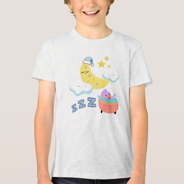 Cute Cartoon Bedtime Illustration Tri-Blend Shirt (Front)