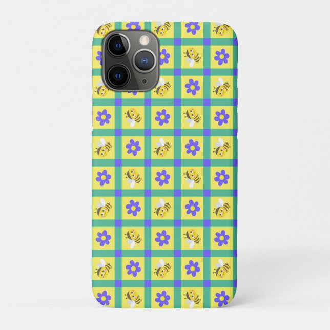Cute Cartoon Bee and Flower Pattern Case-Mate iPhone Case (Back)