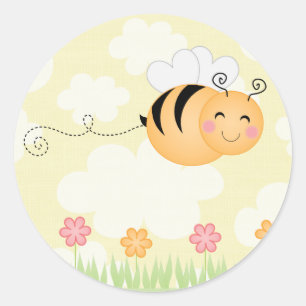 Cute cartoon bee and hive flowers sticker