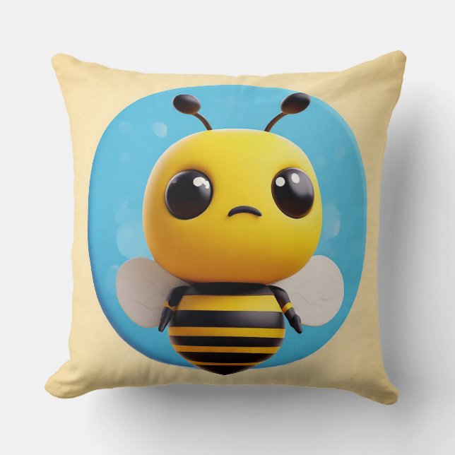 Cute Cartoon Bee Character With Large Eyes Cushion (Front)