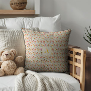 Cute cartoon bee flower green pattern initial cushion