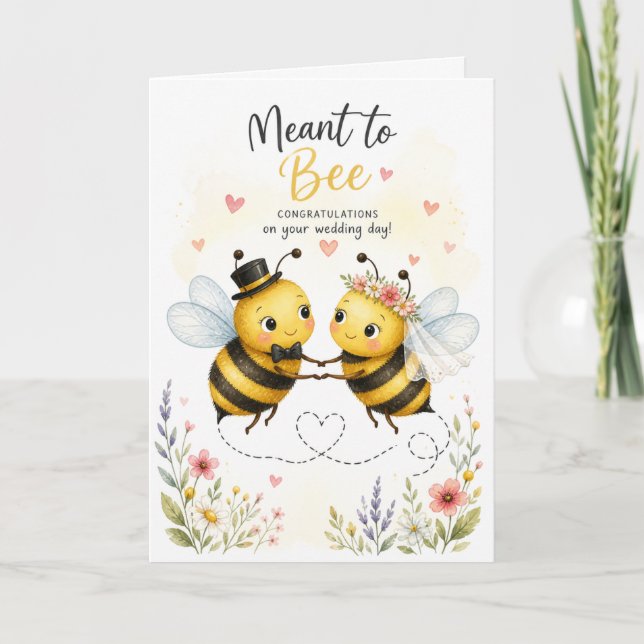 Cute Cartoon Bee Wedding Card – Meant to Bee (Front)